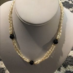 Fresh water pearl and Black Onyx Necklace